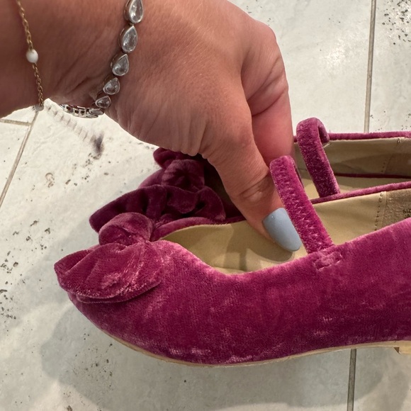 Janie and Jack Toddler Girl’s Velvet Magenta Bow Ballet Slipper Flat Shoes - Picture 4 of 7